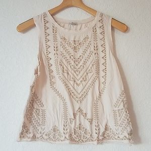 Anthropologie Nude Pink Geometric Peek-a-boo Top